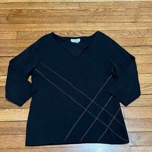 Designers Originals Women's Black Shirt Long Sleeve V Neck Top Size Medium